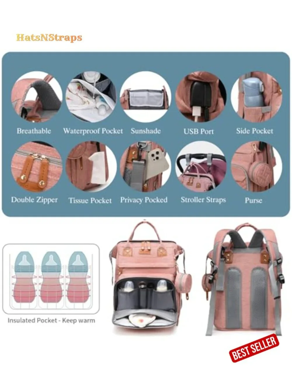 Large Capacity Diaper Bag Backpack with Changing Station, USB Charging,